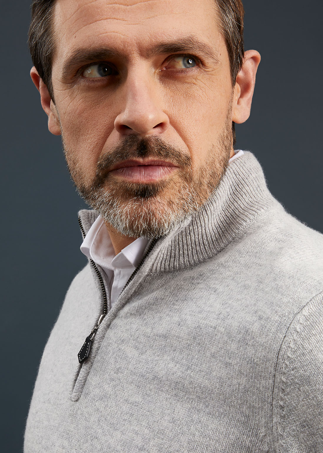 Men's Lambswool 1/4 Zip Jumper in Pearl Grey