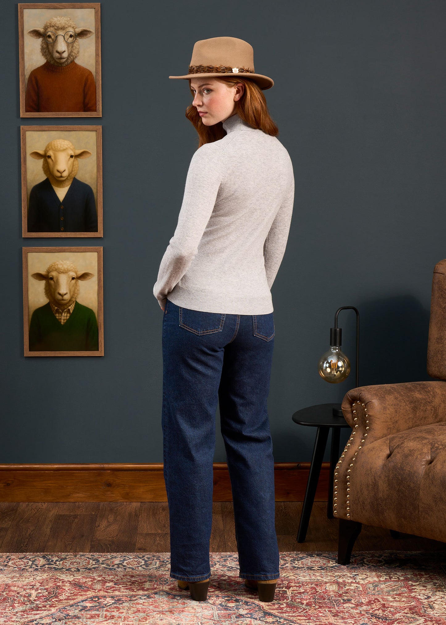 Clara Ladies Wool and Cashmere Roll Neck Jumper In Husky