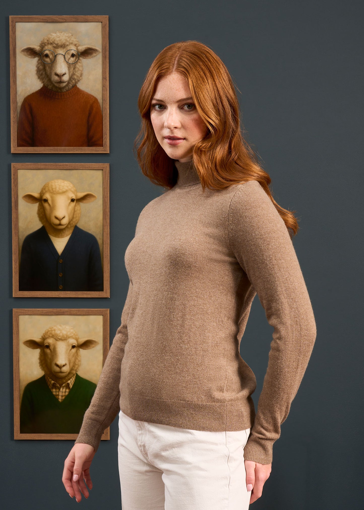 Clara Ladies Wool and Cashmere Roll Neck Jumper In Pecan