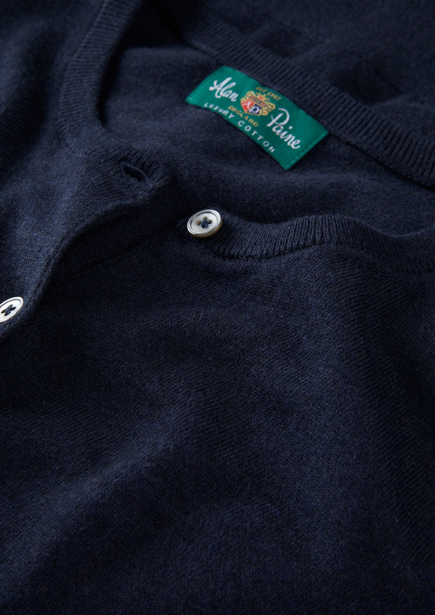 Ladies Cotton Cashmere Crew Neck Cardigan in Navy