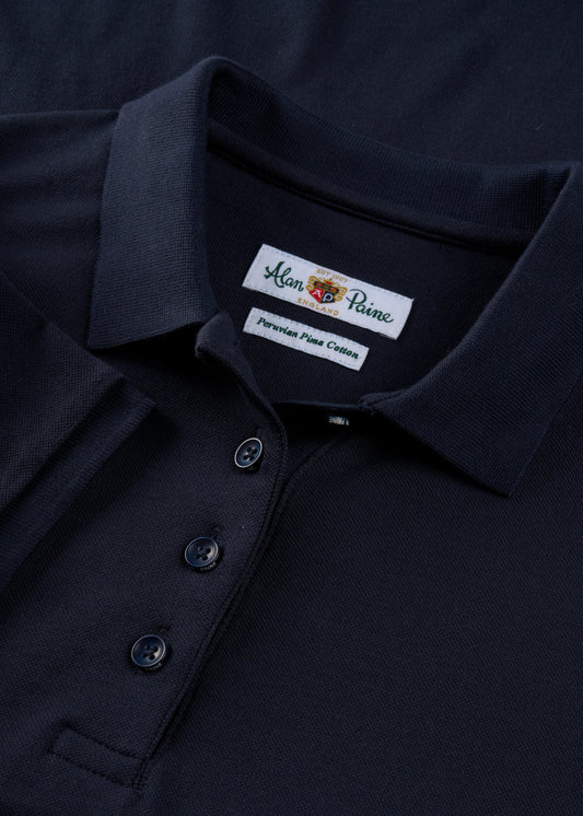 Ladies Cotton Pique Polo Shirt in Navy