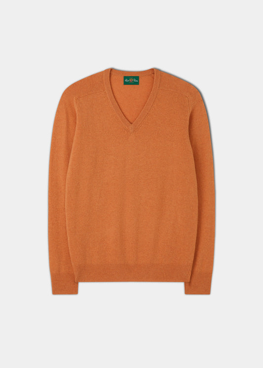 Vee-necktröja i lammull i Jaffa Orange - Classic Fit