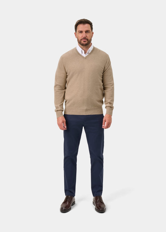 Haddington Pure Cashmere Vee Neck Jumper In Linen - Regular Fit
