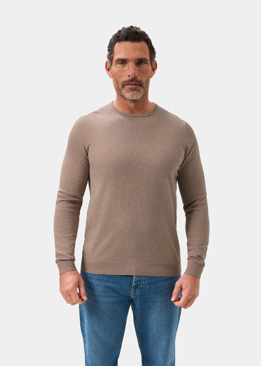 Men's Cotton Cashmere Crew Neck Jumper in Brown