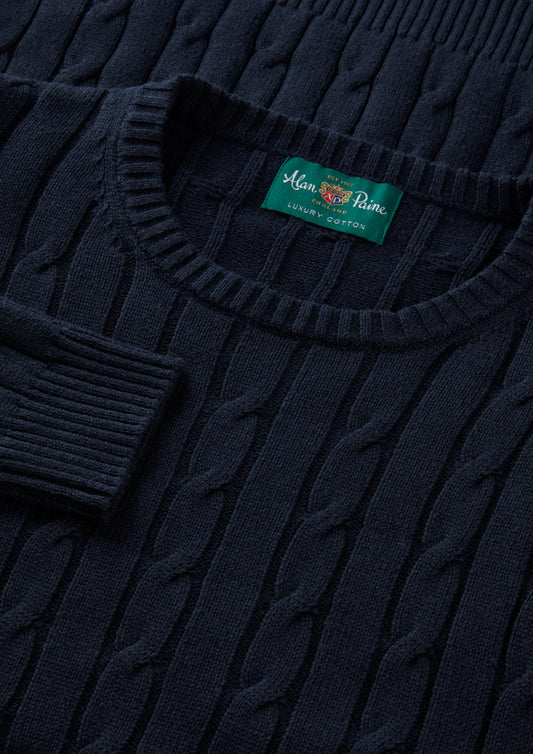 Men's Cotton Cashmere Crew Neck Jumper in Dark Navy