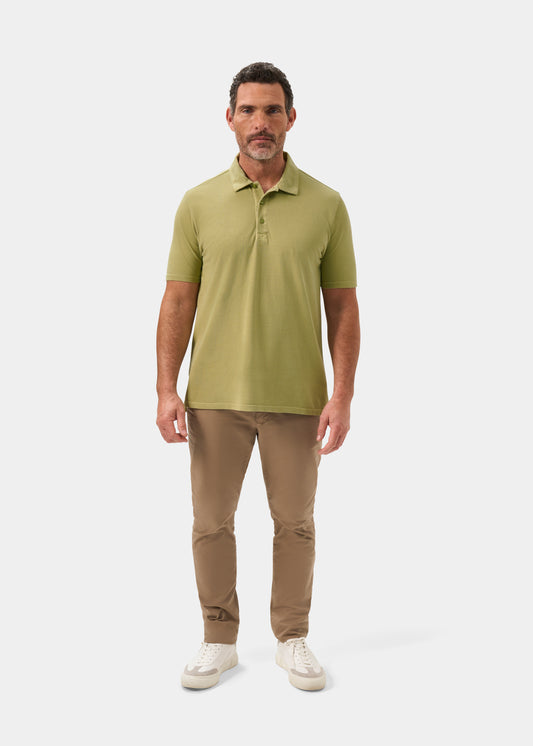 Men's Pique Cotton Polo Shirt in Olive Green