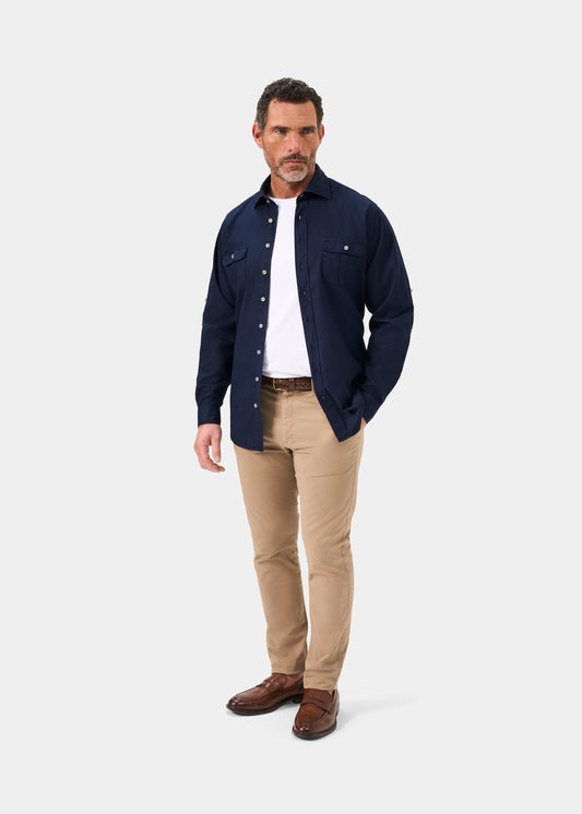 Mens Cotton Long Sleeve Shirt in Navy