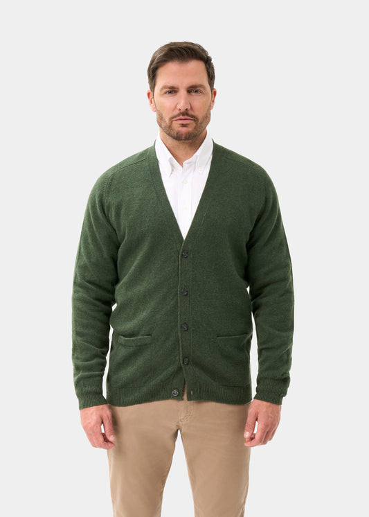 Men's Lambswool Vee Neck Cardigan Jumper in Rosemary