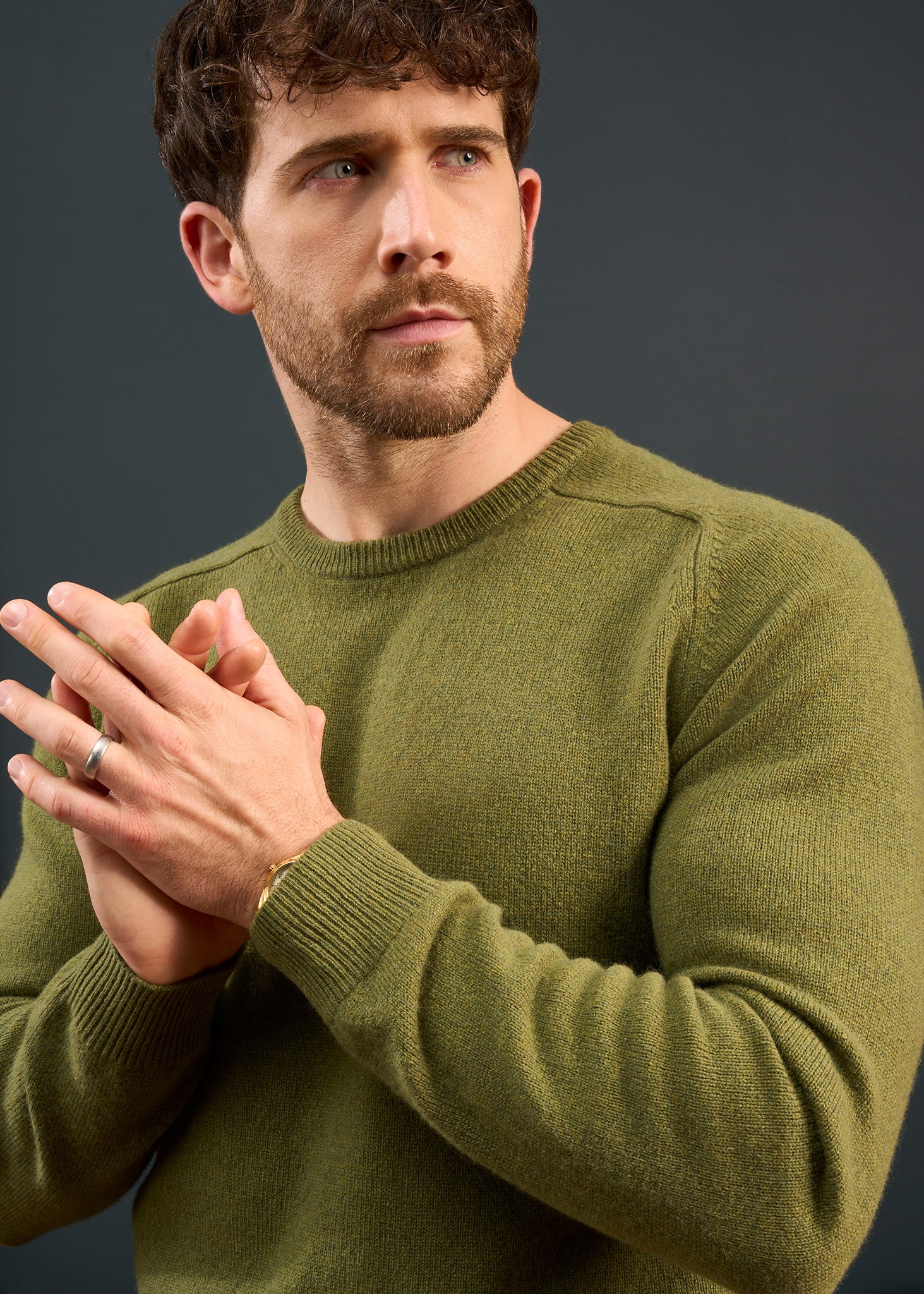 Mens-Lambswool-Crew-Neck-Regular-Fit-Green