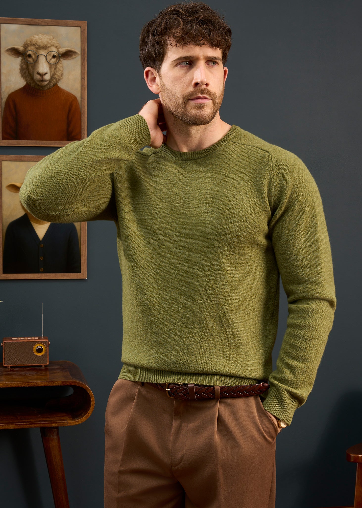 Mens-Lambswool-Crew-Neck-Regular-Fit-Green