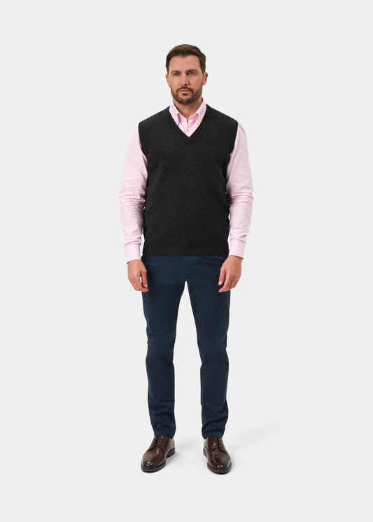 Norfolk Men's Lambswool Slipover in Charcoal - Classic Fit