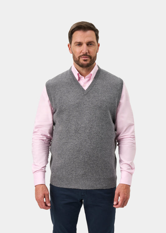 Norfolk Men's Lambswool Slipover in Grey Mix - Classic Fit