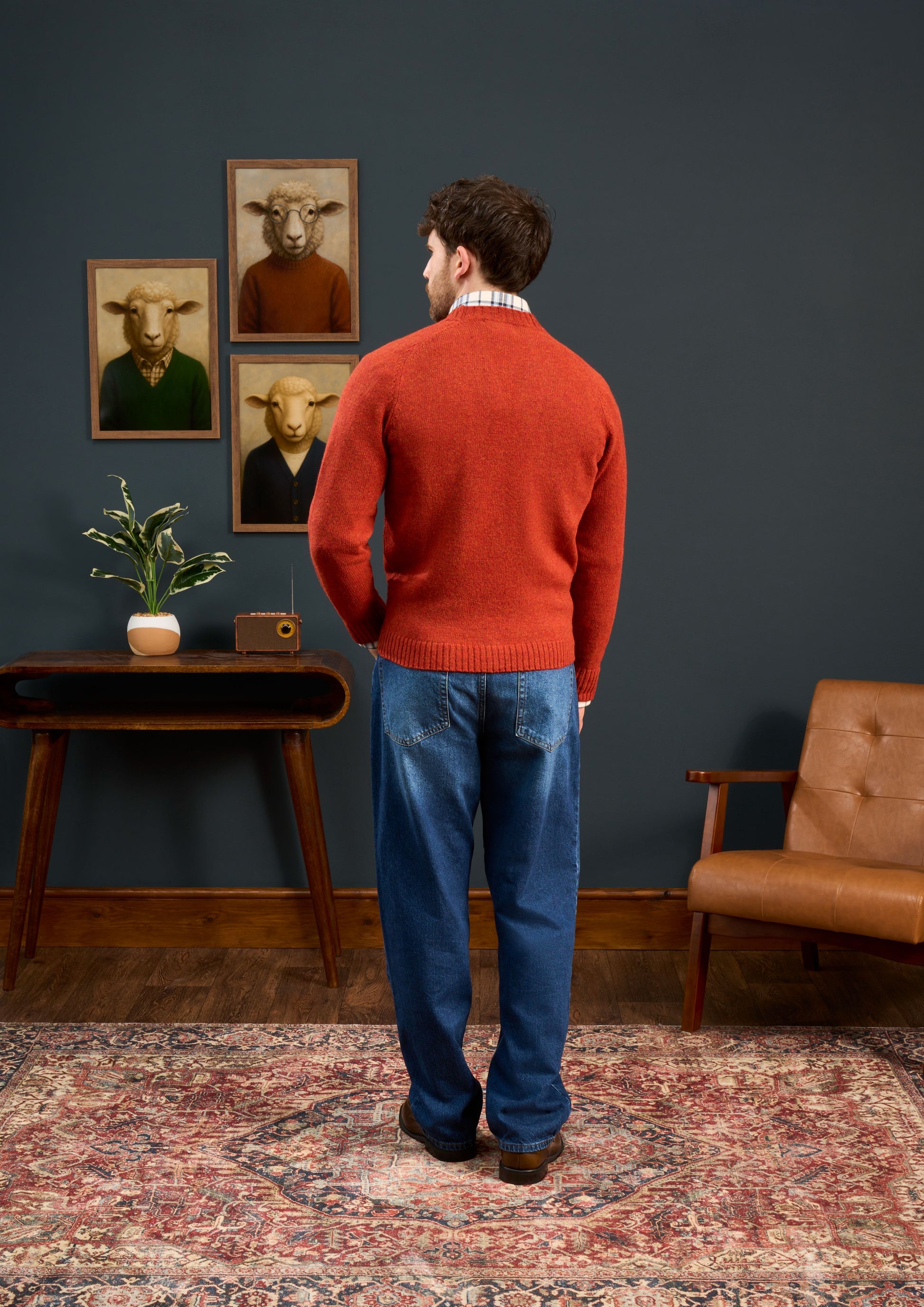 Mens-Shetland-Wool-Cardigan-Orange