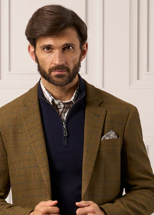 Surrey Tweed Fodrad Blazer In Moor - Normal passform
