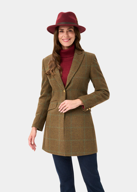 Surrey Ladies Tweed Water Repellent Mid-Thigh Coat in Marsh - Regular Fit