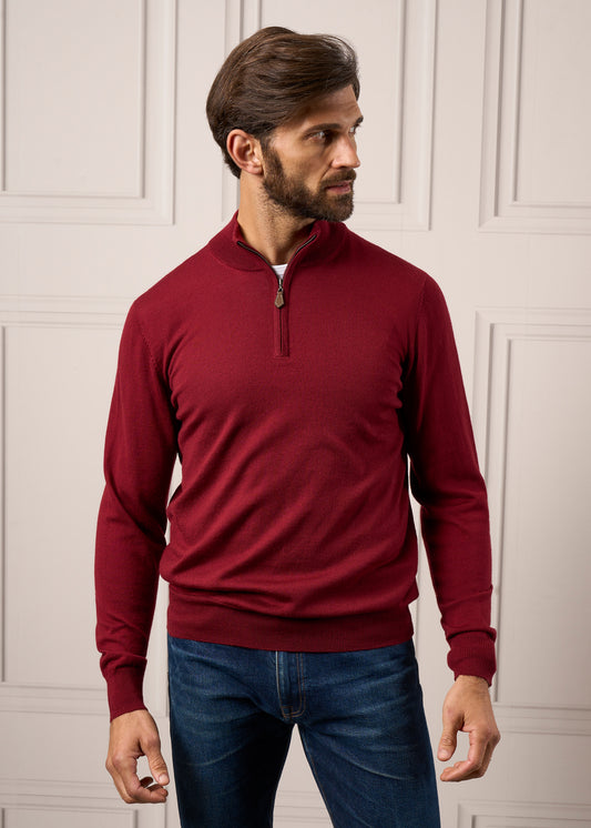 Barton Merino Wool 1/4 Zip Mock Jumper i Bordeaux - Normal passform
