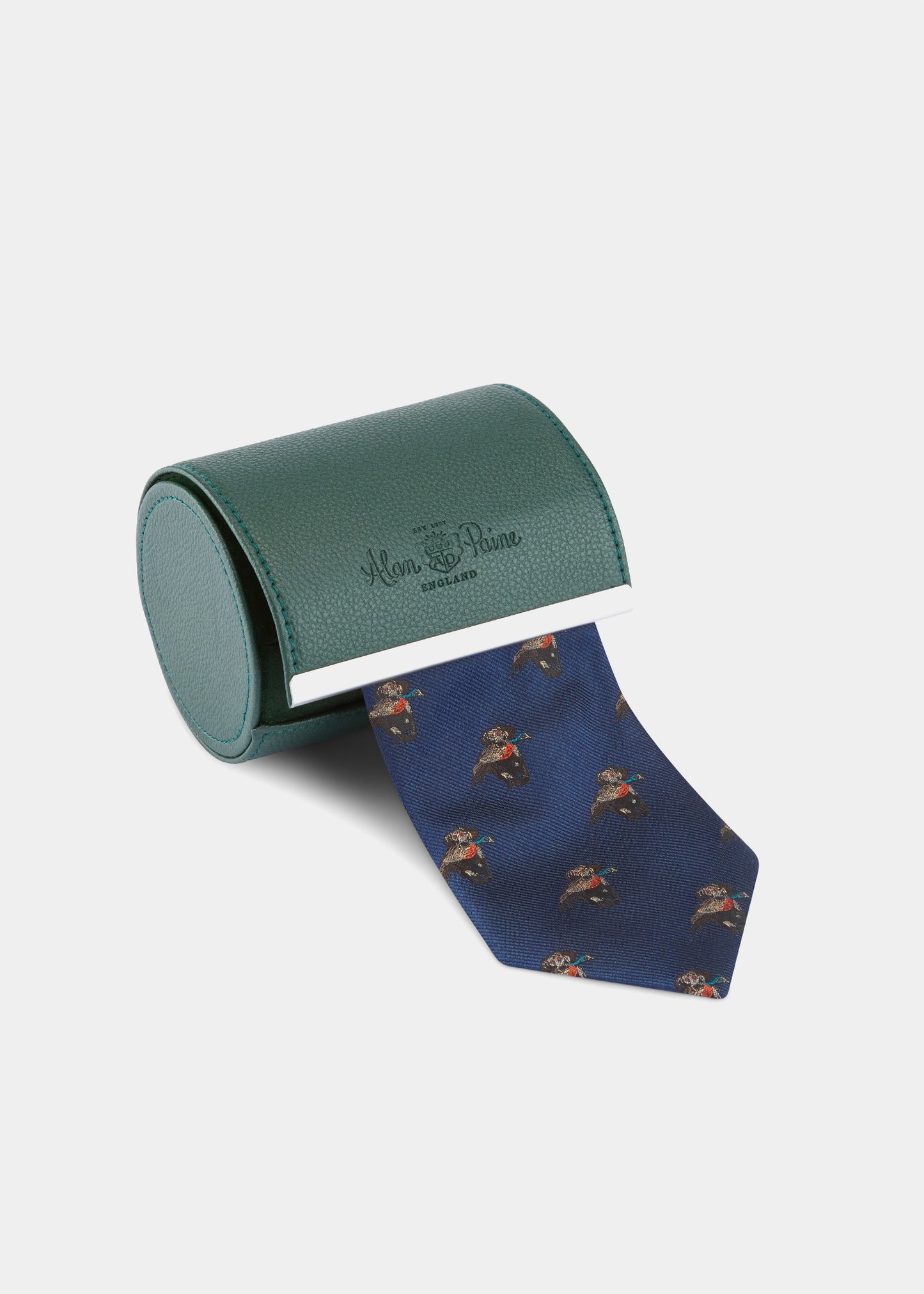 Ripon Silk Country Tie In Navy - Retriever Design