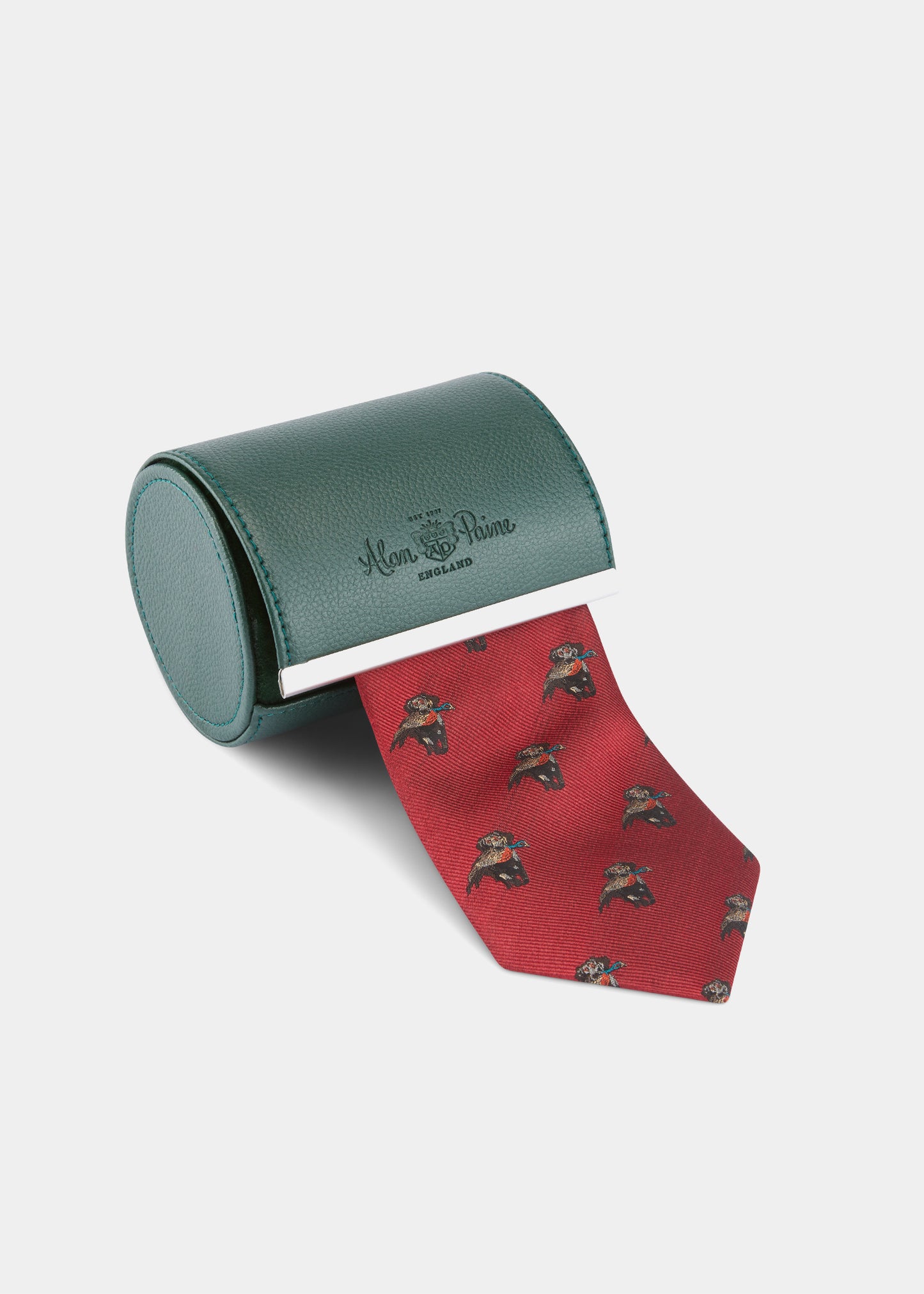 Ripon Silk Country Tie In Red - Retriever Design