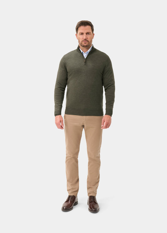 Men's Merino Wool Quarter Zip Neck Jumper in Seaweed