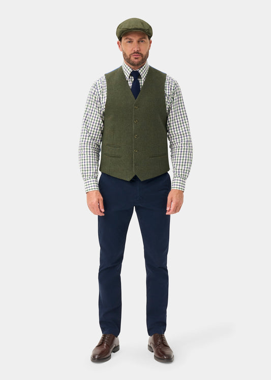 Combrook Men's Tweed Water Repellent Lined-Back Waistcoat in Mariner - Regular Fit