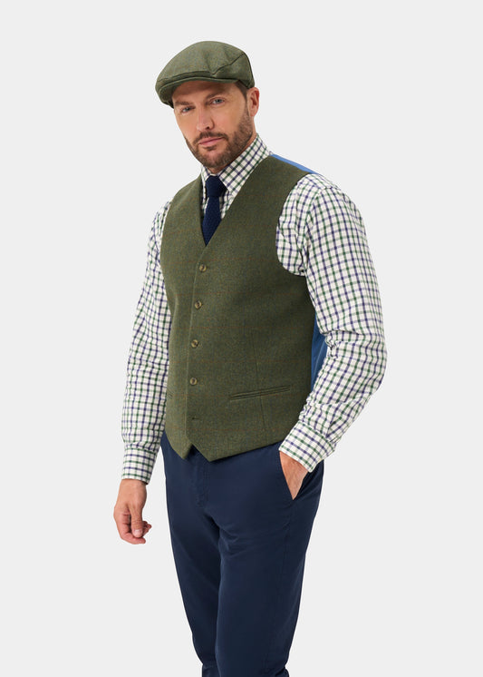 Combrook Men's Tweed Water Repellent Lined-Back Waistcoat in Mariner - Regular Fit