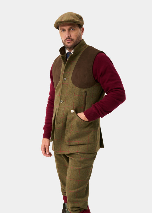 Combrook Men's Tweed Water Repellent Shooting Gilet in Sage - Shooting Fit