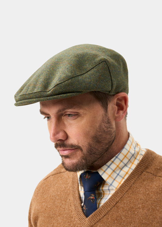 Combrook Men's Tweed Waterproof Flat Cap in Mariner - Regular Fit