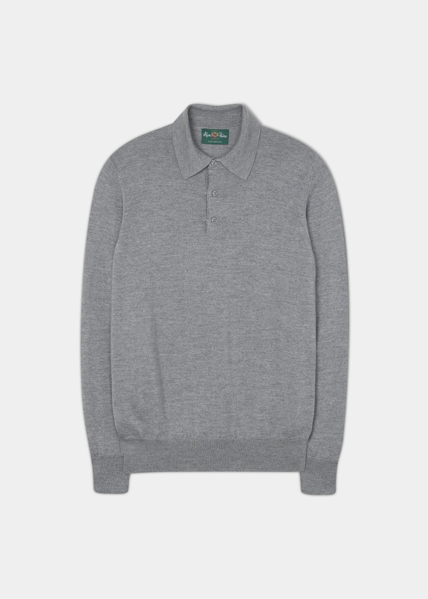 Hindhead Men's Merino Wool Polo Shirt in Light Grey Mix