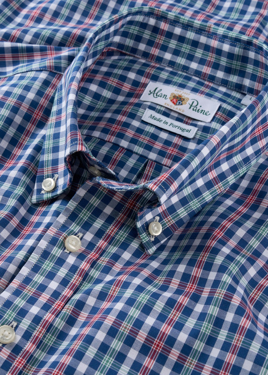 Mirfield Blue and Green Check Cotton Shirt - Classic Fit