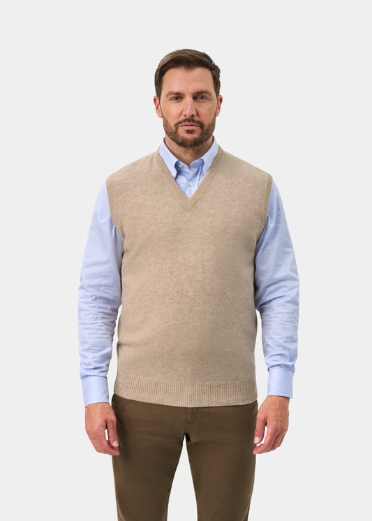 Norfolk Men's Lambswool Slipover in Linen - Classic Fit
