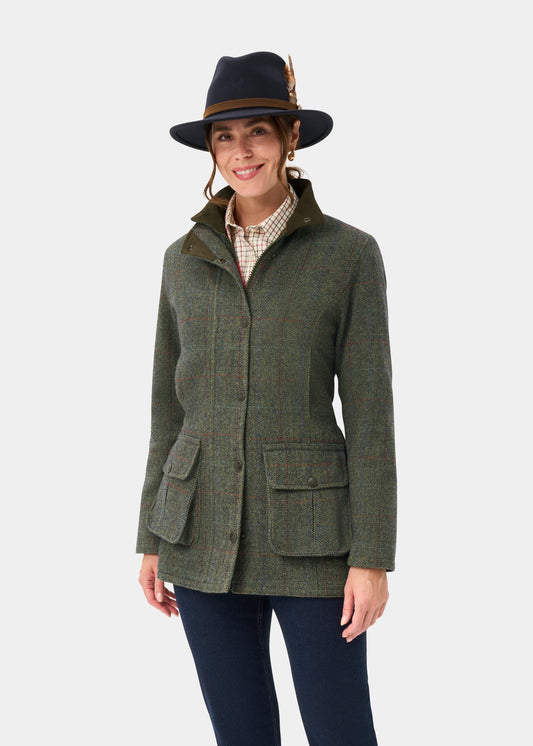 Rutland Ladies Tweed Waterproof Shooting Coat in Juniper - Shooting Fit