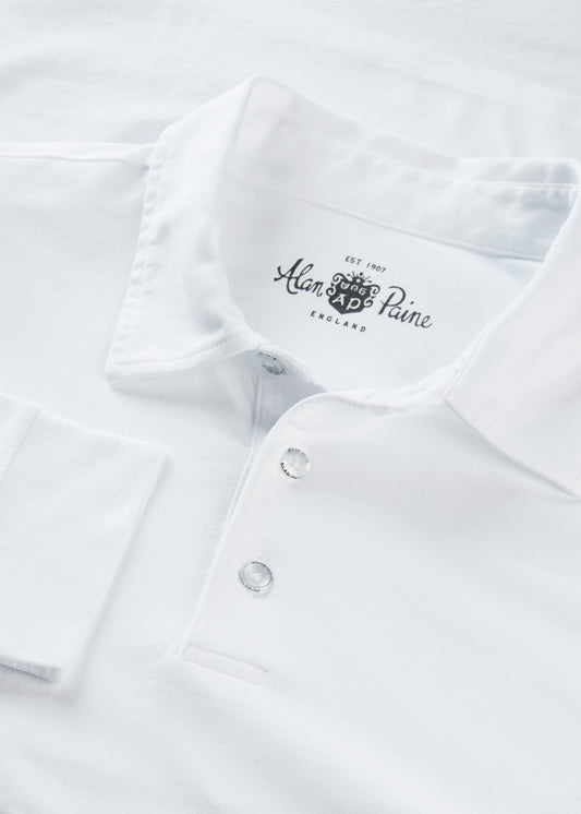 Mens Cotton Long Sleeve Polo Shirt in White