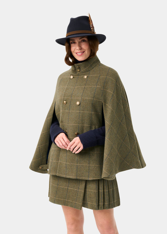 Surrey Ladies Tweed Water Repellent Cape in Lovat Blue - Regular Fit