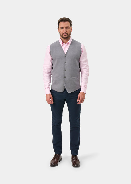 Thornley Merino Wool Tailored Light Grey Mix Waistcoat - Regular Fit