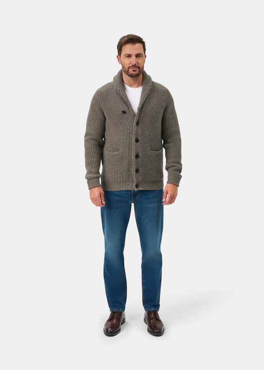 Usworth Men's Shawl Collar Lambswool Jumper In Vole - Regular Fit