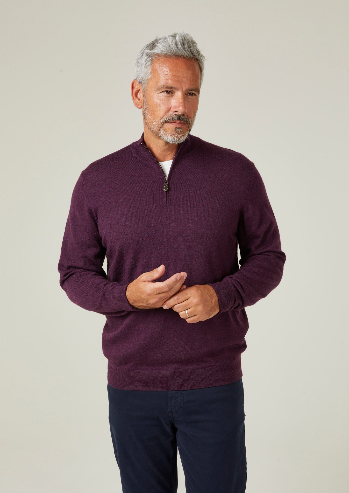Barton Merino Wool 1/4 Zip Mock Jumper i Black Grape - Normal passform