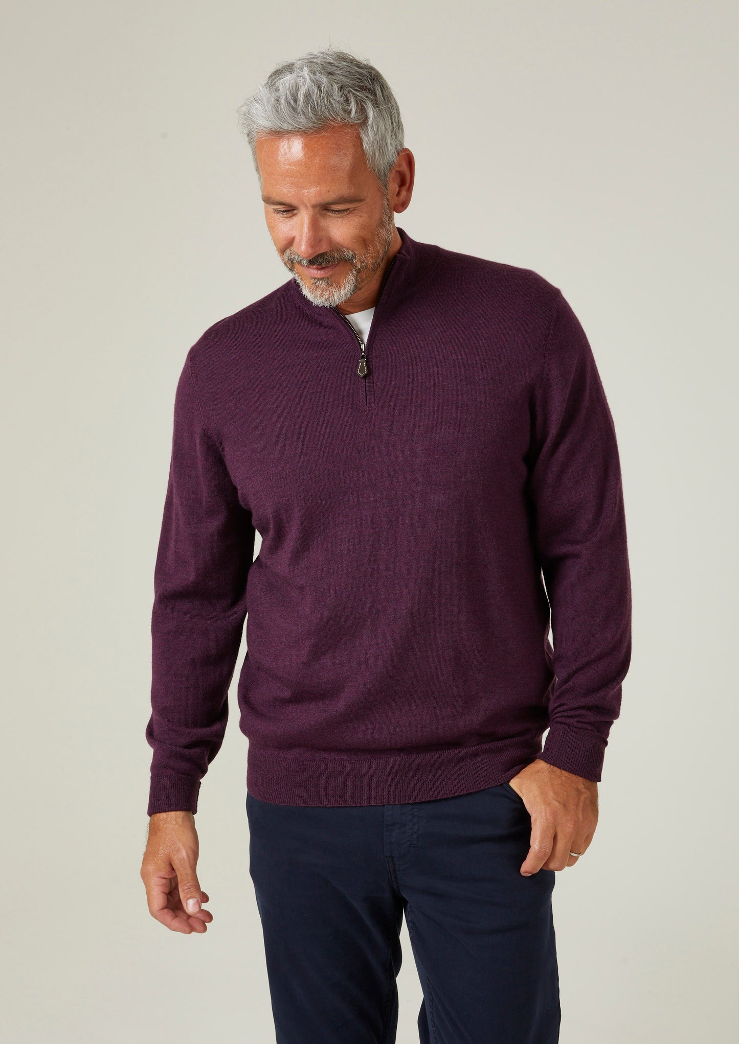 Barton Merino Wool 1/4 Zip Mock Jumper i Black Grape - Normal passform