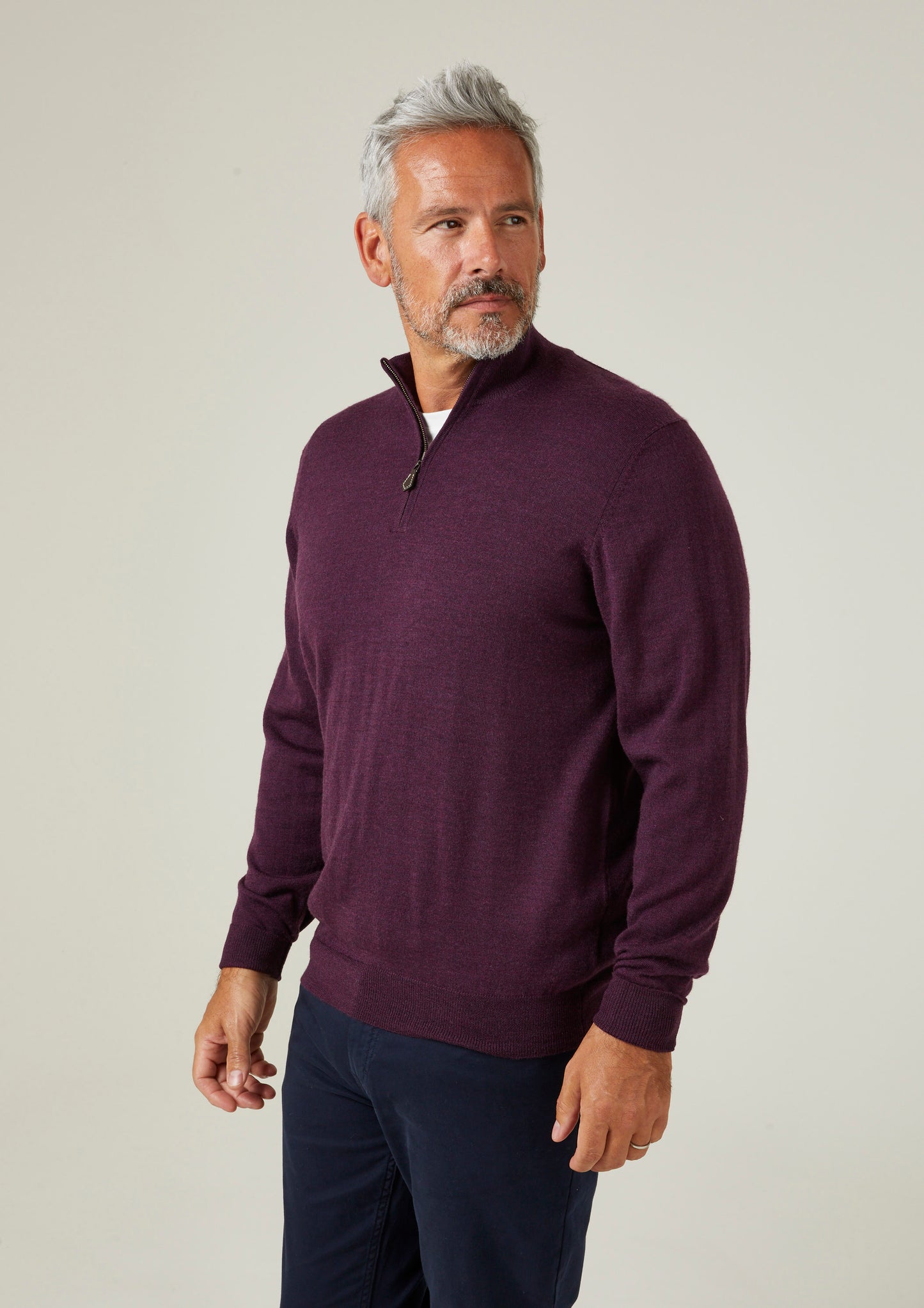 Barton Merino Wool 1/4 Zip Mock Jumper i Black Grape - Normal passform