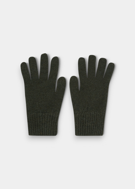 Alan Paine Tideswell men's knitted wool gloves in a rich seaweed green colour with ribbed cuffs.