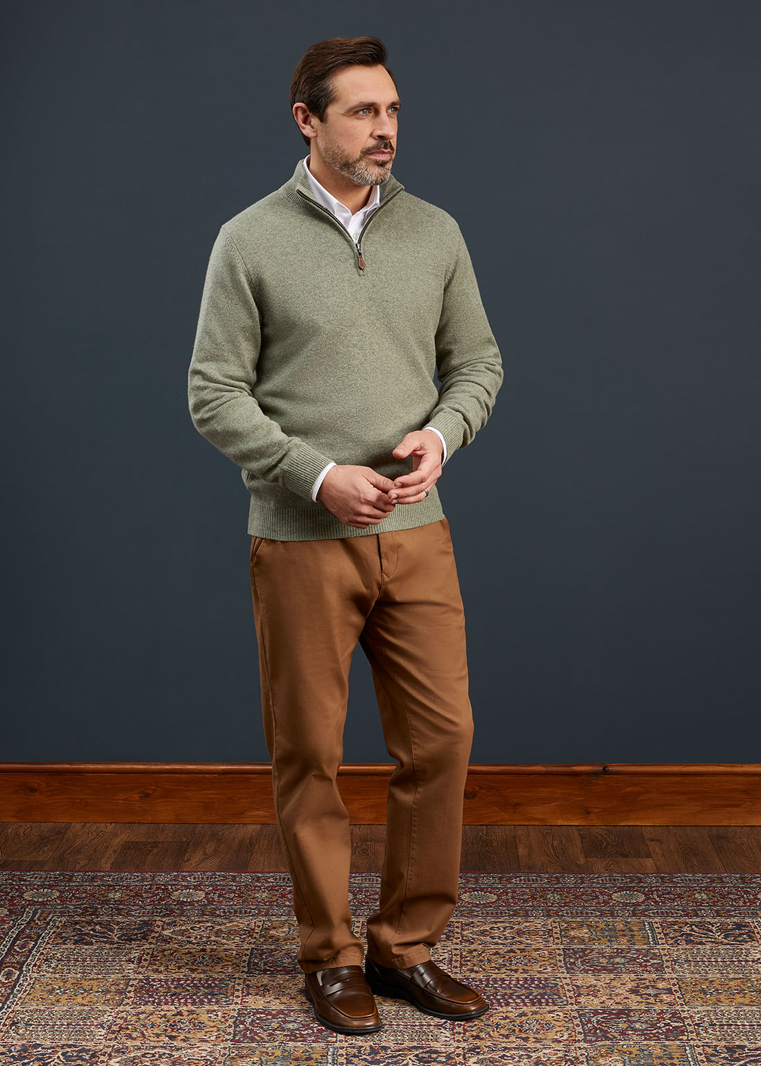 Men's Lambswool 1/4 Zip Jumper in Orchard