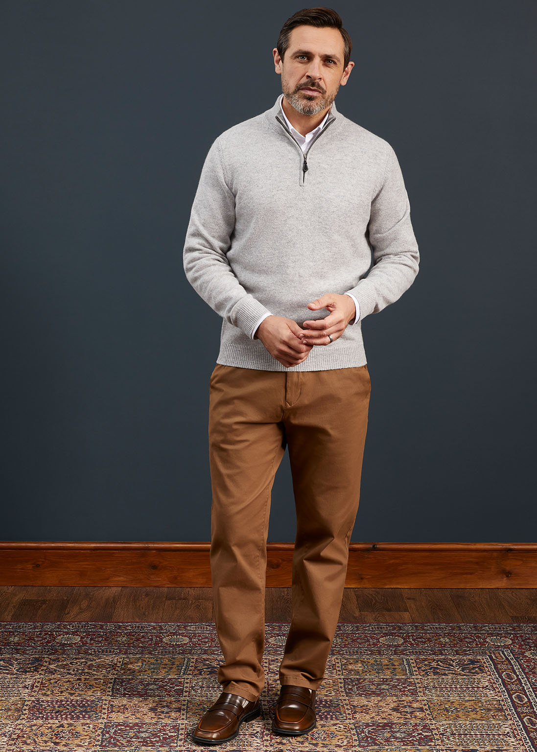 Men's Lambswool 1/4 Zip Jumper in Pearl Grey