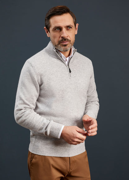 Men's Lambswool 1/4 Zip Jumper in Pearl Grey