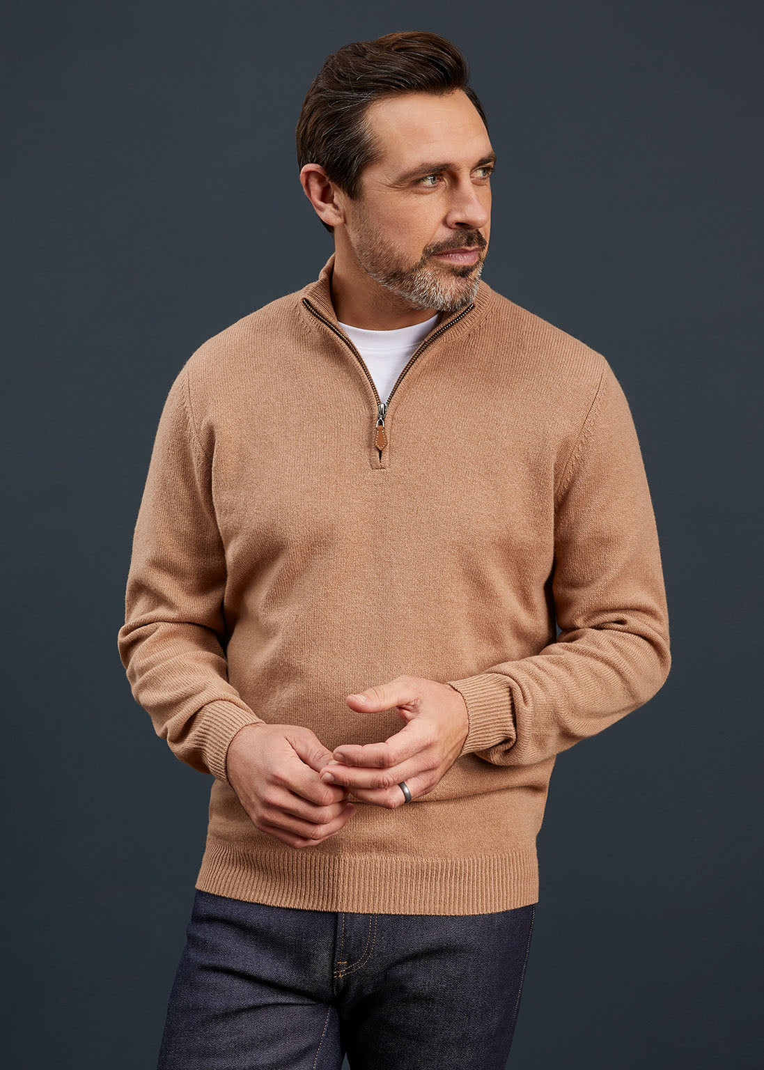 Men's Lambswool 1/4 Zip Jumper in Sand 