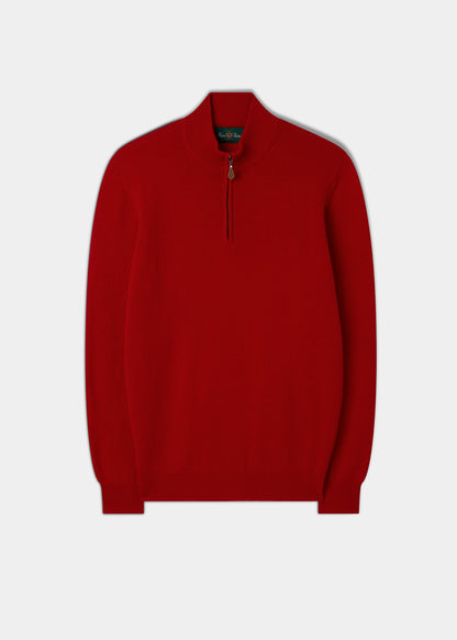 Men's Lambswool 1/4 Zip Jumper in Tartan Scarlet