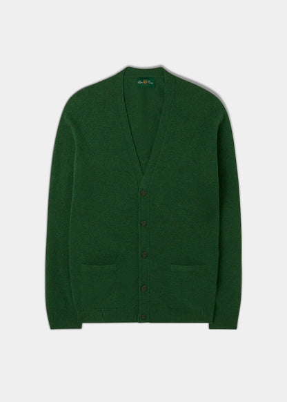 Men's Lambswool Cardigan in Forest 
