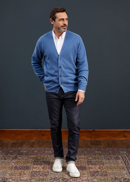 Men's Lambswool Cardigan in Jeans