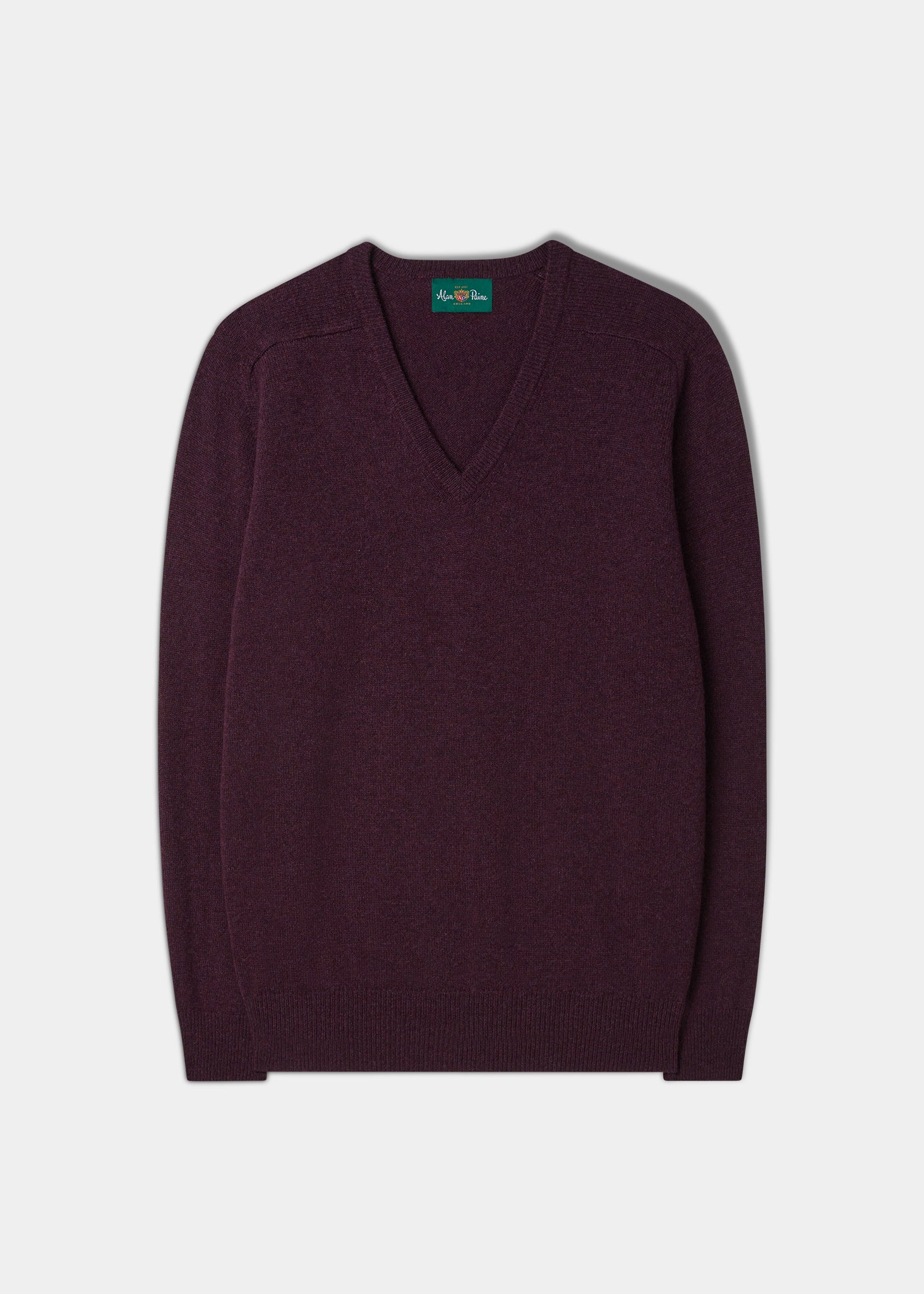 Men's Lambswool Vee Neck Jumper in Black Grape