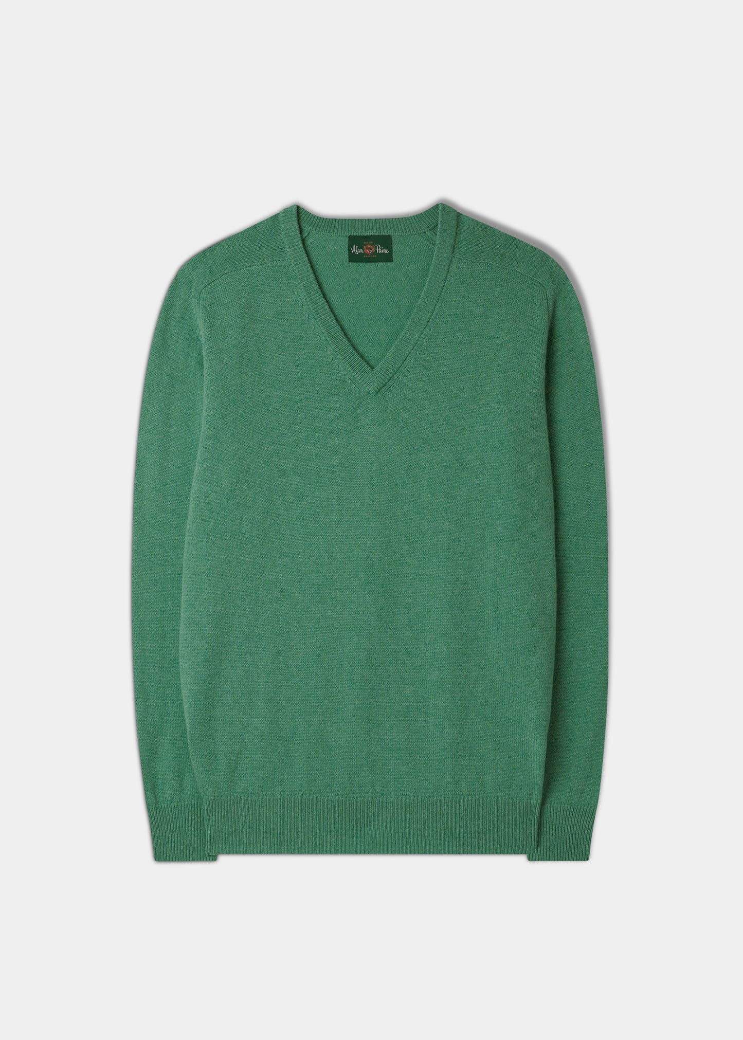 Men's Lambswool Vee Neck Jumper in Munsell Green