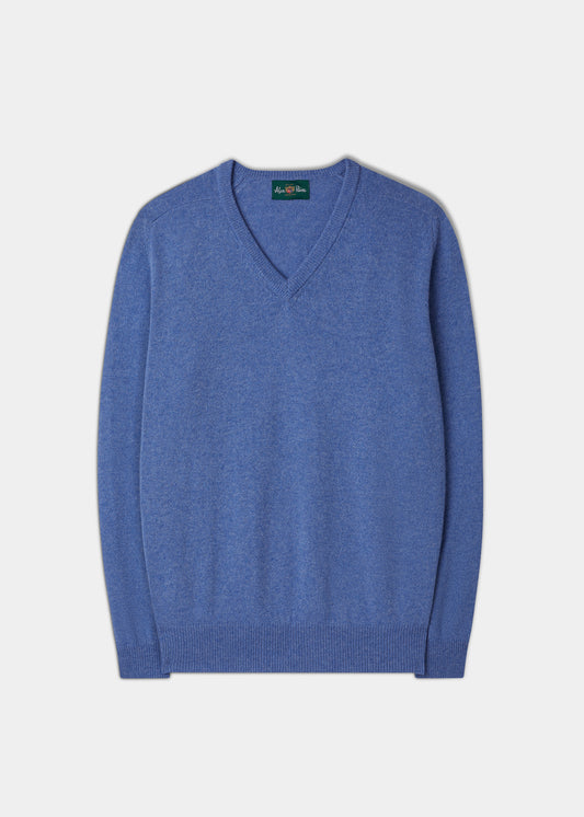 Men's Lambswool Vee Neck Jumper in Ocean