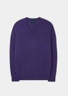 Men's Lambswool Vee Neck Jumper in Plum
